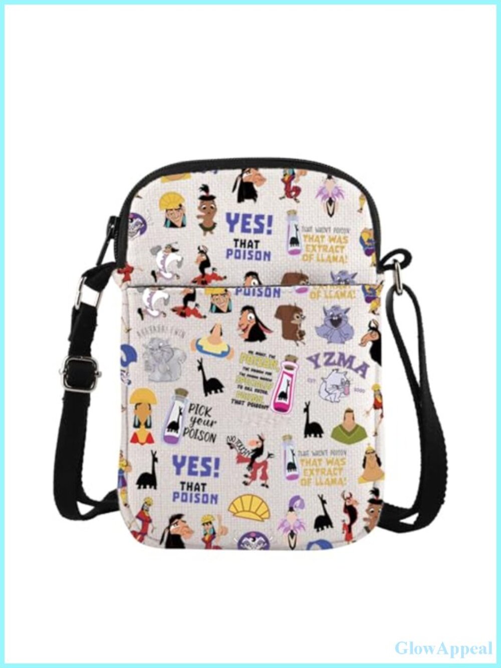 Canvas Crossbody Bag Cartoon Pattern Zipper Compact Purse Mini Sling